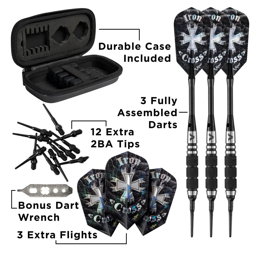 Dart Sets - Viper Desperado 80% Tungsten Iron Cross Soft Tip Darts | 3 Knurled Rings |18 Grams - Soft Tip Darts