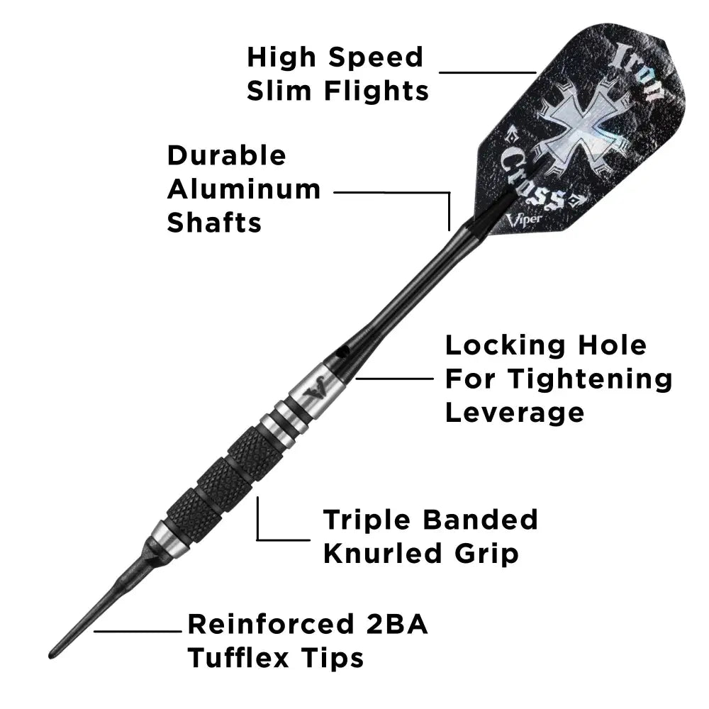 Dart Sets - Viper Desperado 80% Tungsten Iron Cross Soft Tip Darts | 3 Knurled Rings |18 Grams - Soft Tip Darts
