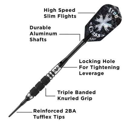 Dart Sets - Viper Desperado 80% Tungsten Iron Cross Soft Tip Darts | 3 Knurled Rings |18 Grams - Soft Tip Darts