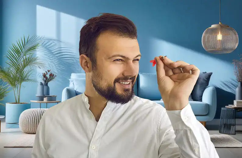 Man holding dart.